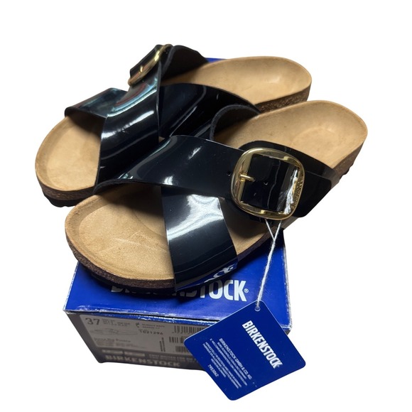Birkenstock Shoes - Birkenstock Siena Big Buckle Patent Black Sandals Womens 6